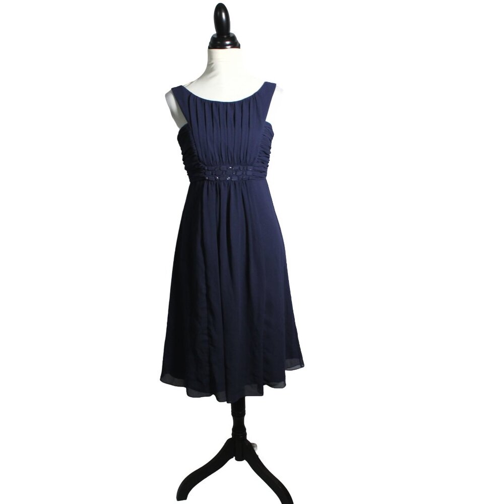 Navy Beaded Chiffon Cocktail Dress Size 8 Short Prom Dress Classic Elegant